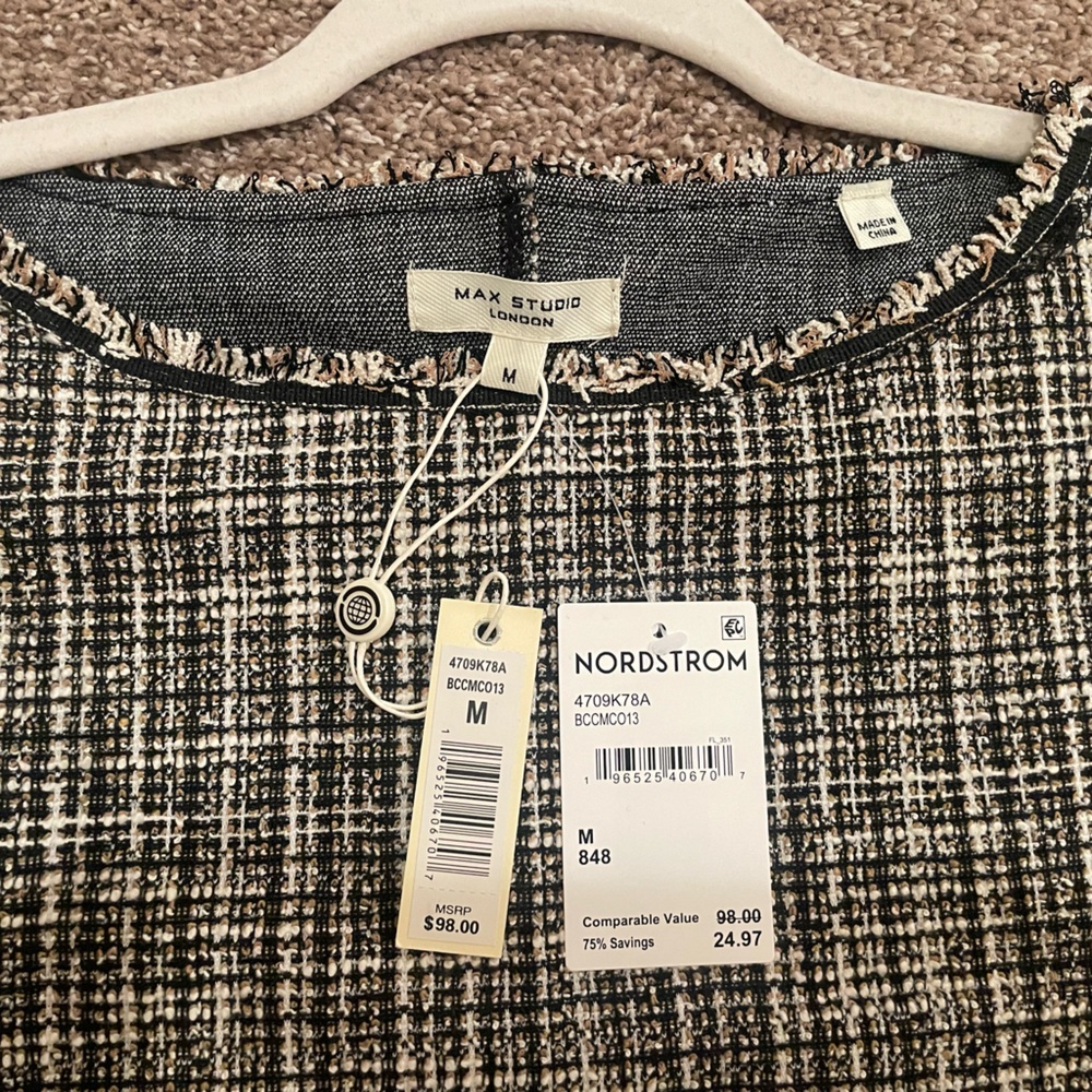 Max Studio Black and White Tweed Tank Top